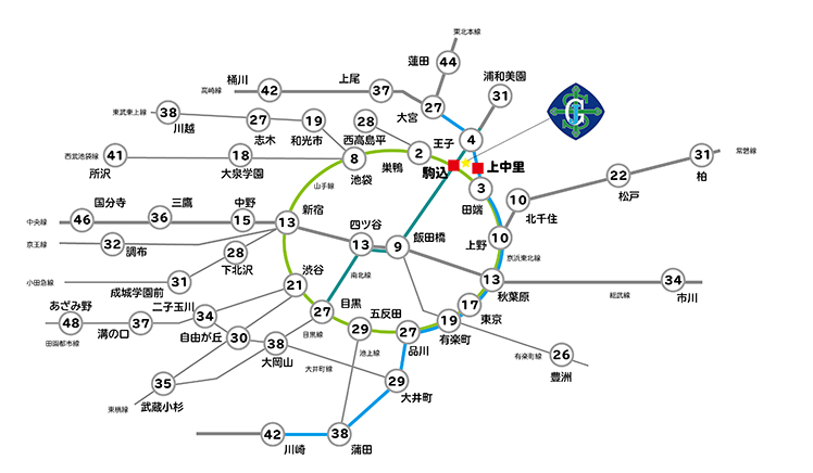 女子聖学院の最寄り駅 沿線図